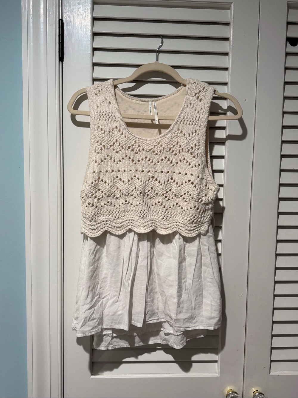 Anthropologie Cream Crochet Layered Top